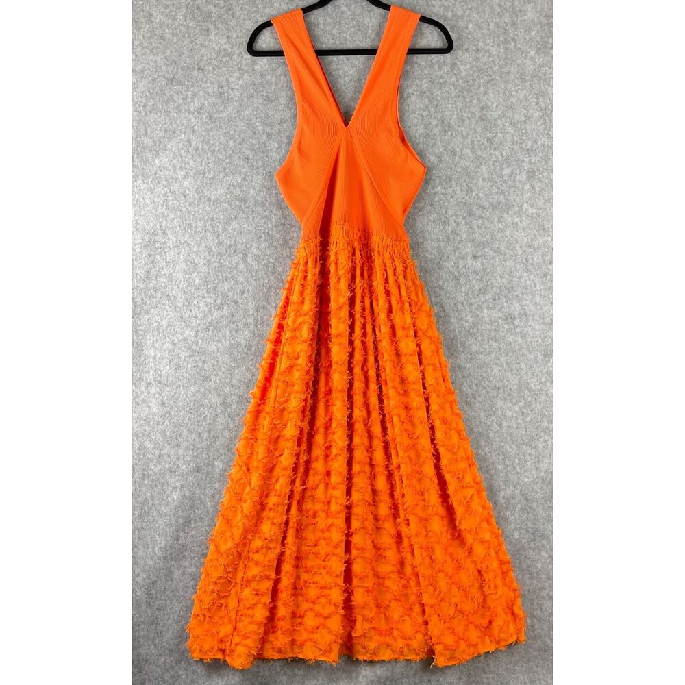 Current Air Maxi Dress Womens Medium Orange Sleeveless Ribbed Fringe Vibrant